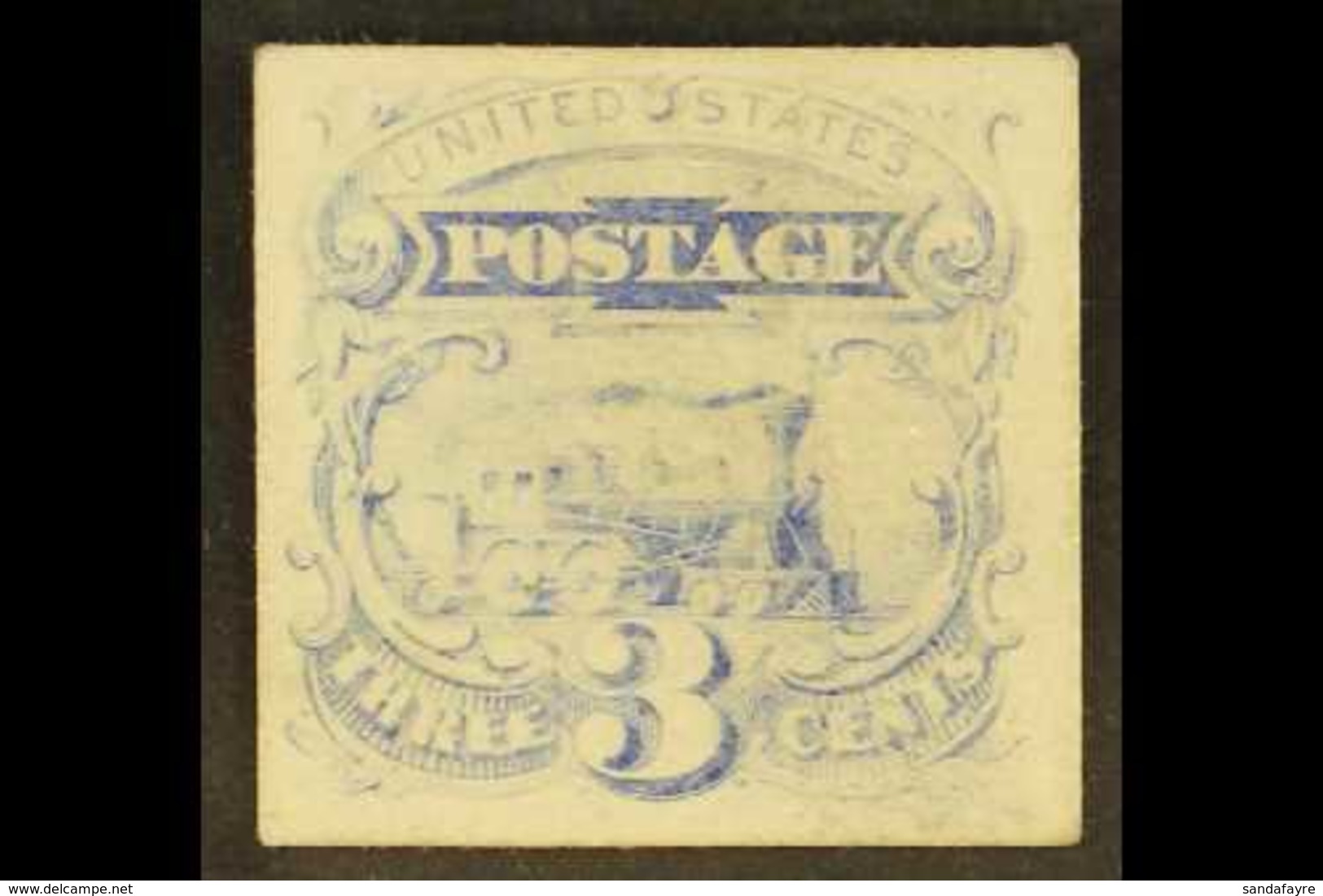 PROOF 1869 3c Ultramarine On Card, Scott 114P4, Fine. For More Images, Please Visit Http://www.sandafayre.com/itemdetail - Sonstige & Ohne Zuordnung