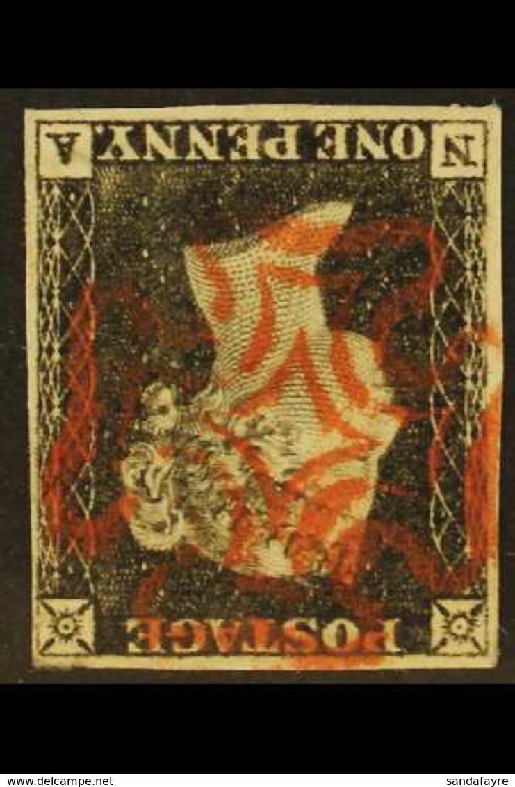 1840 1d Black 'NA' Plate 1a With WATERMARK INVERTED, SG 2Wi, Used With 4 Margins & Lovely Upright Near- Complete Red MC  - Ohne Zuordnung