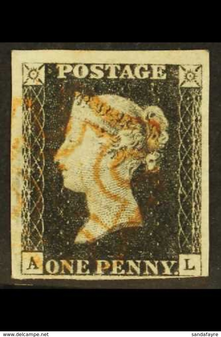 1840 1d Black 'AL' Plate 2, SG 2, Used With Good To Huge Margins Just Touching One Corner With Neat Red MC Cancellation. - Ohne Zuordnung