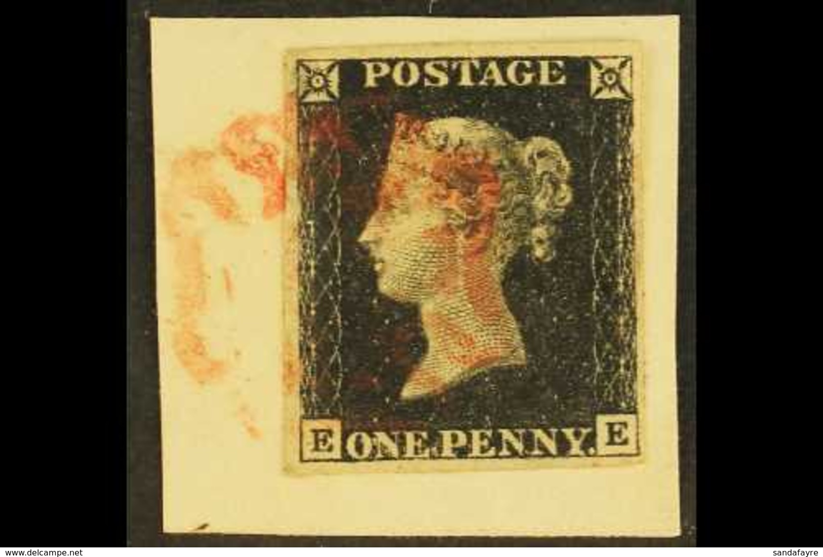 1840 1d Intense Black 'EE' Plate 4, SG 1, Used With 4 Margins, Tied To Piece By Complete Red MC Cancellation. Very Prett - Non Classés