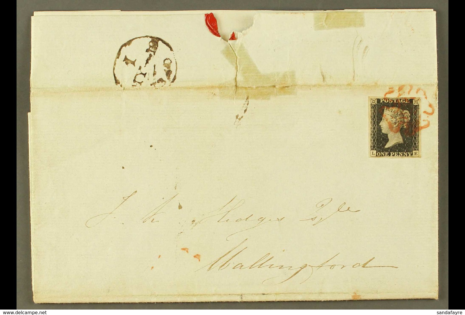 1840 (May 19th) Entire Letter To Wallingford Bearing 1d Black, Plate 2, Check Letters "L - E" With 4 Large Margins Nicel - Sonstige & Ohne Zuordnung