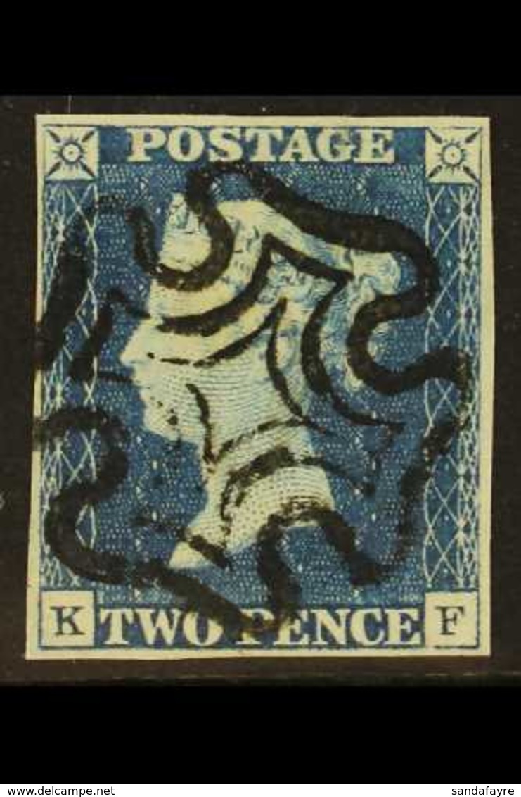 1840 2d Blue 'KF' Plate 1, SG 5, Used With 4 Margins & Crisp Black MC Cancellation. Pretty. For More Images, Please Visi - Sonstige & Ohne Zuordnung