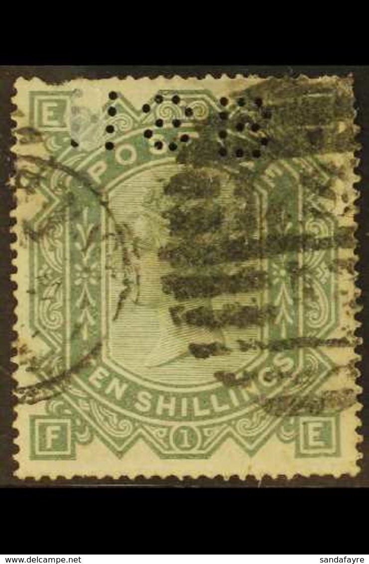 1867-83 10s Greenish Grey, Wmk Maltese Cross, Plate 1, SG 128, Used Perfin With Heavy Cancel, Perfs Faults Etc. SG Cat £ - Sonstige & Ohne Zuordnung