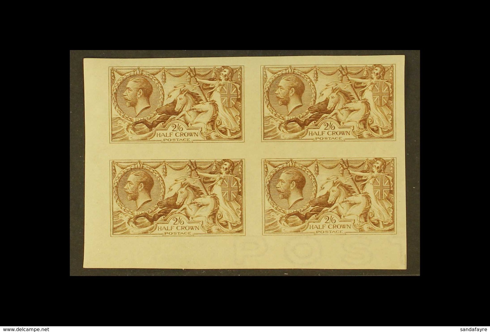 1915 2s6d Pale Yellow- Brown IMPERF COLOUR TRIAL On Gummed, Watermarked Paper. A BLOCK OF FOUR From The Lower- Left Corn - Ohne Zuordnung