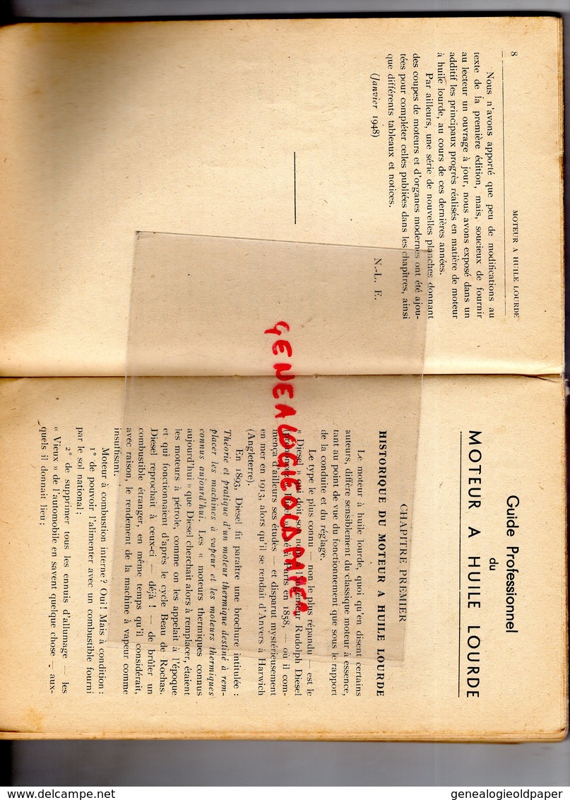 GUIDE PROFESSIONNEL DU MOTEUR A HUILE LOURDE- DIESEL- N.L. ERPELDING INGENIEUR MOTORISTE- EDITIONS CHIRON PARIS 1948 - Auto