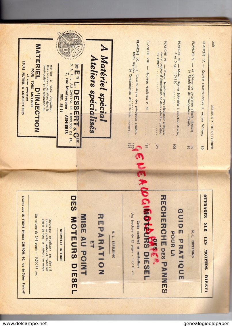 GUIDE PROFESSIONNEL DU MOTEUR A HUILE LOURDE- DIESEL- N.L. ERPELDING INGENIEUR MOTORISTE- EDITIONS CHIRON PARIS 1948