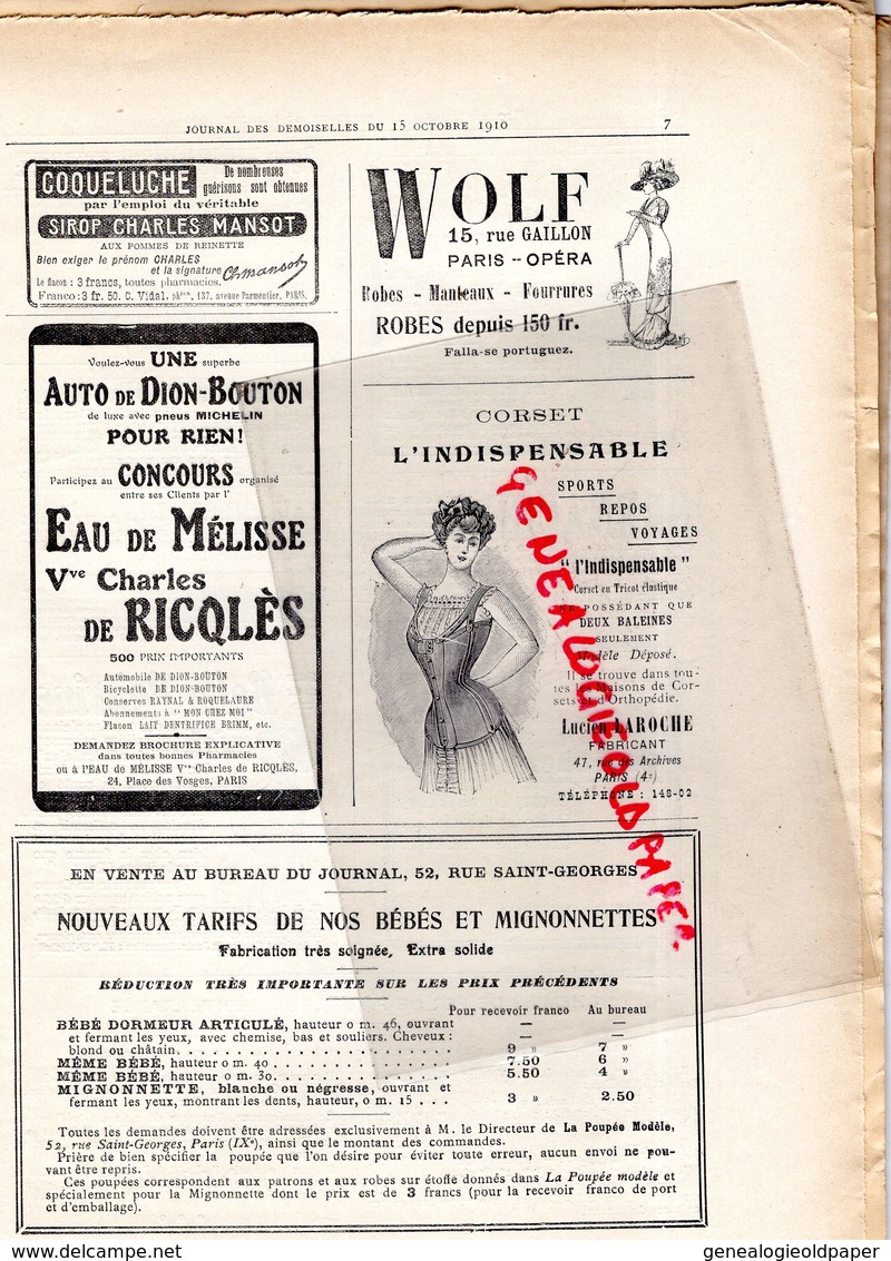 JOURNAL DES DEMOISELLES-LA COMTESSE RAOUL DE QUELIN A LA CHASSE-1910-LA MALMAISON-LOURDES-PRINCESSE CLEMENTINE BELGIQUE