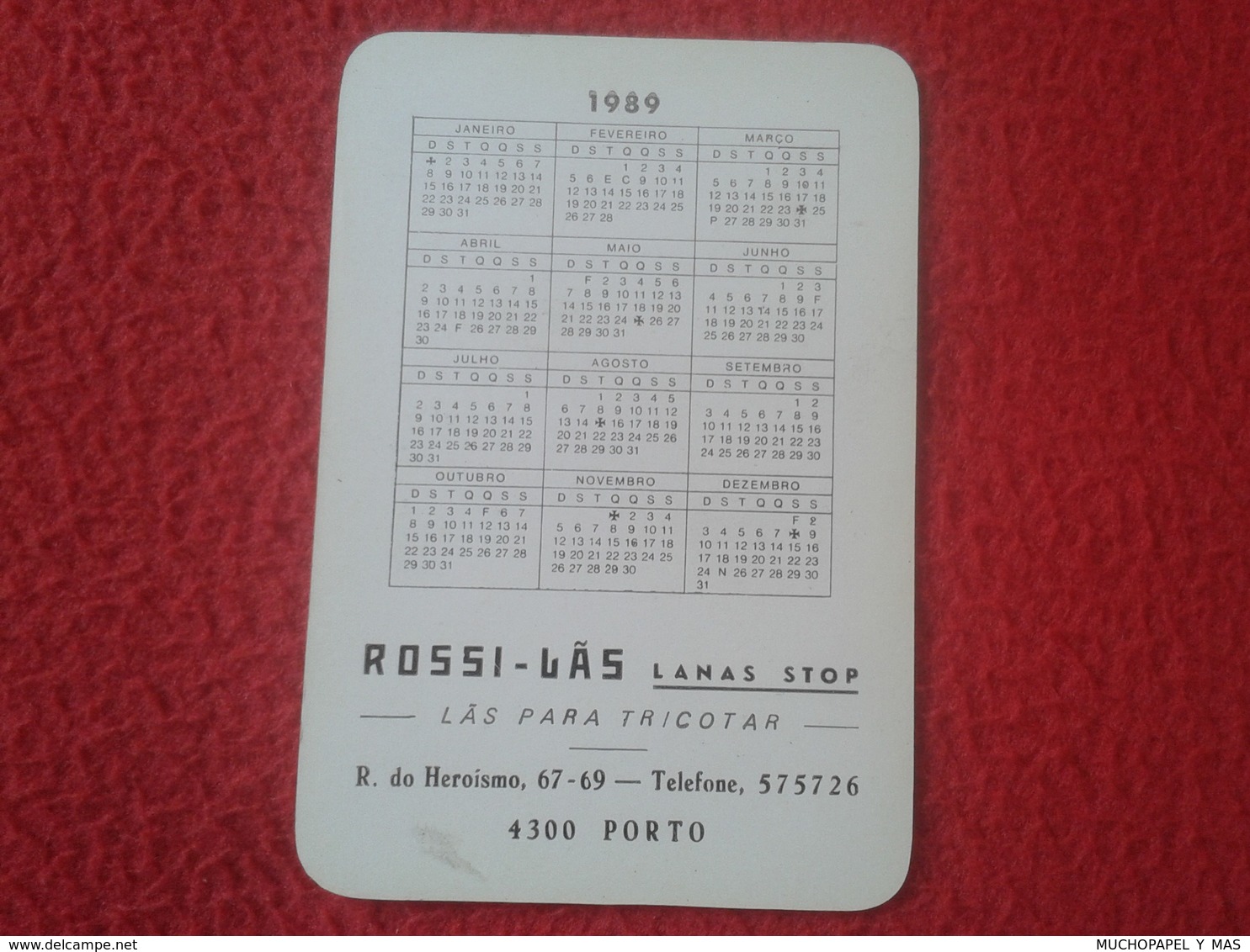 CALENDARIO DE BOLSILLO DE MANO PORTUGAL PORTUGUESE CALENDAR 1989 NIÑA OBEJITAS ROSSI-LAS LANAS STOP PARA TRICOTAR PORTO - Tamaño Pequeño : 1981-90