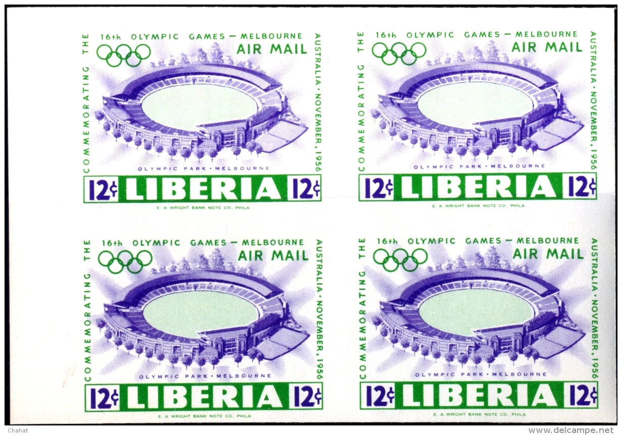 MELBOURNE OLYMPICS-OLYMPIC PARK-IMPERF BLOCK OF 4-LIBERIA-1956-MNH-RARE-B9-828 - Sommer 1956: Melbourne
