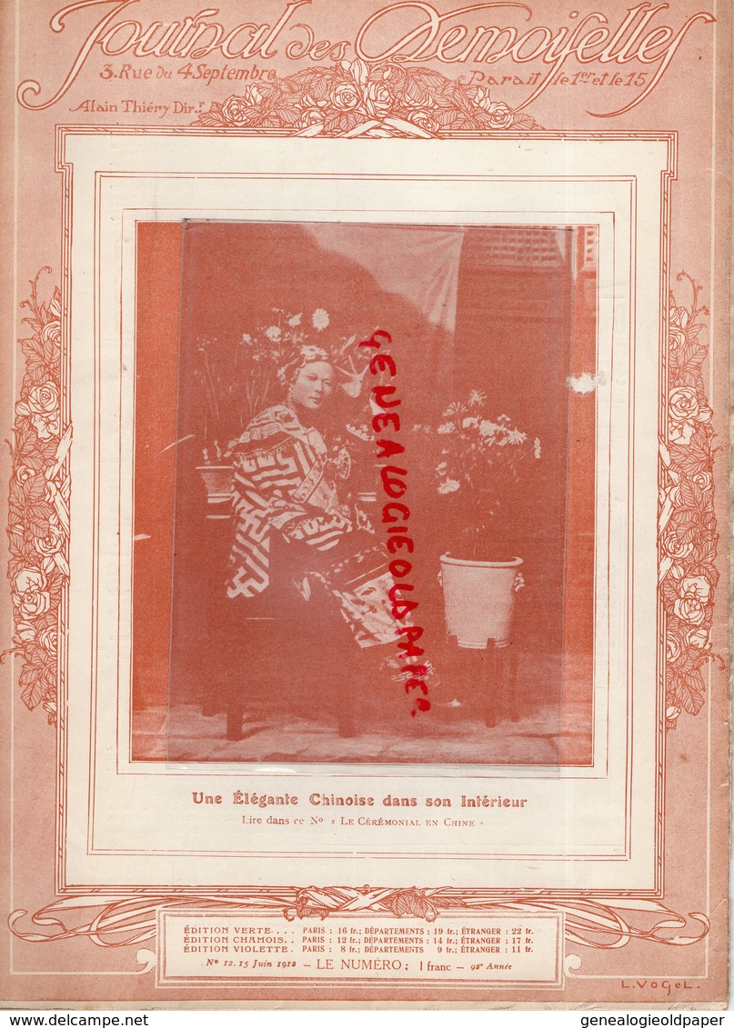 JOURNAL DES DEMOISELLES-UNE ELEGANTE CHINOISE DANS SON INTERIEUR- CEREMONIAL EN CHINE- MANDARIN-PRIERE-CARPEAUX 1912- - History