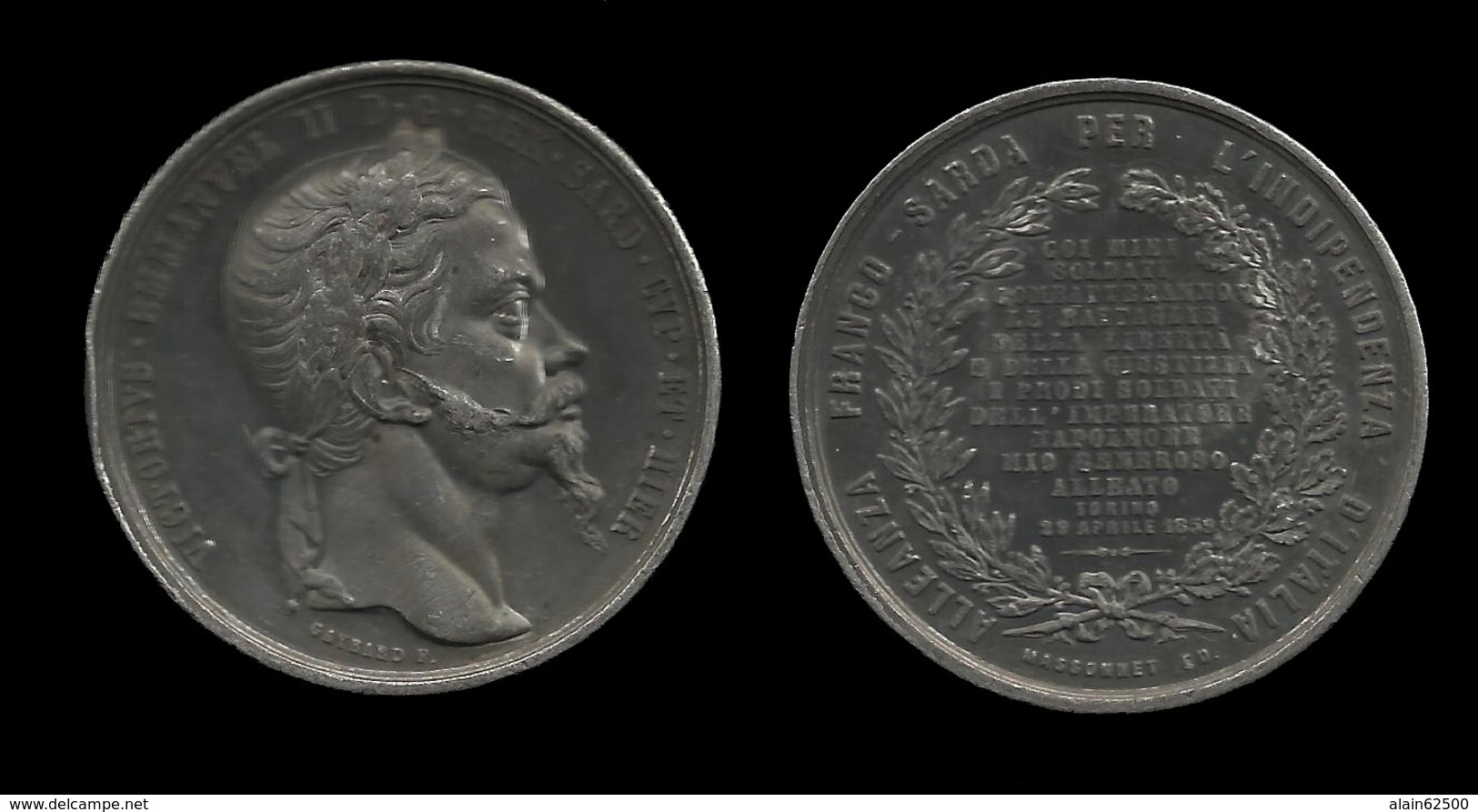 MEDAILLE DE L'ALLIANCE FRANCO-SARDE POUR L'INDEPENDANCE DE L'ITALIE . 29 AVRIL 1859 . - Royaux/De Noblesse