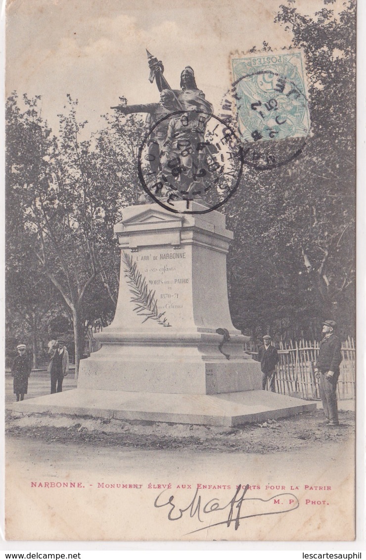 Lot 2 Cpa Narbonne Maitre Autel Interieur Cathedrale St Just Monument Enfants Morts Pour La Patrie Animée - Narbonne