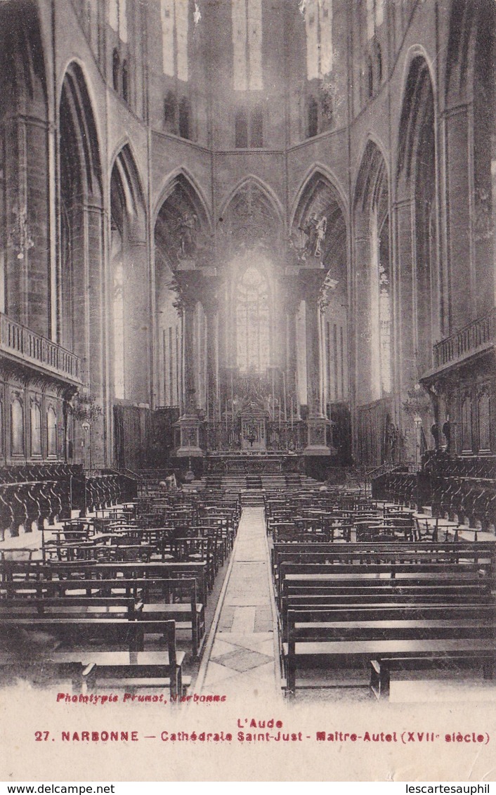 Lot 2 Cpa Narbonne Maitre Autel Interieur Cathedrale St Just Monument Enfants Morts Pour La Patrie Animée - Narbonne