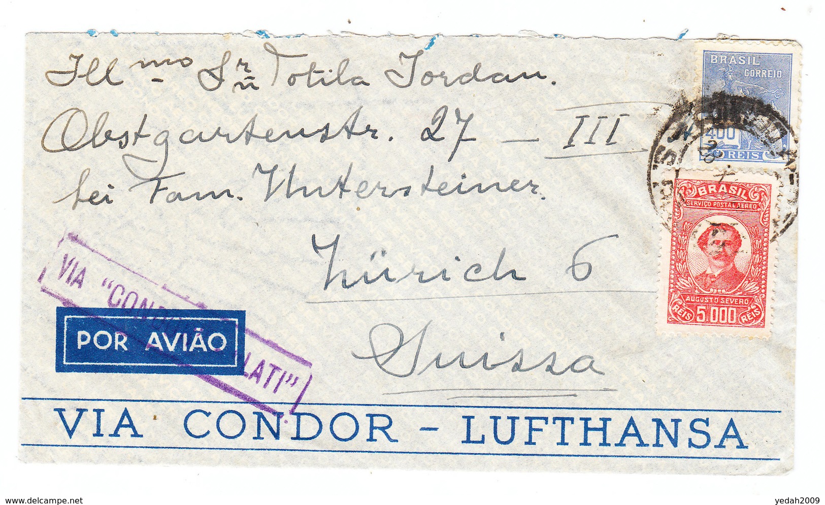 Brazil/Switzerland LATI AIRMAIL COVER - Poste Aérienne (Compagnies Privées)