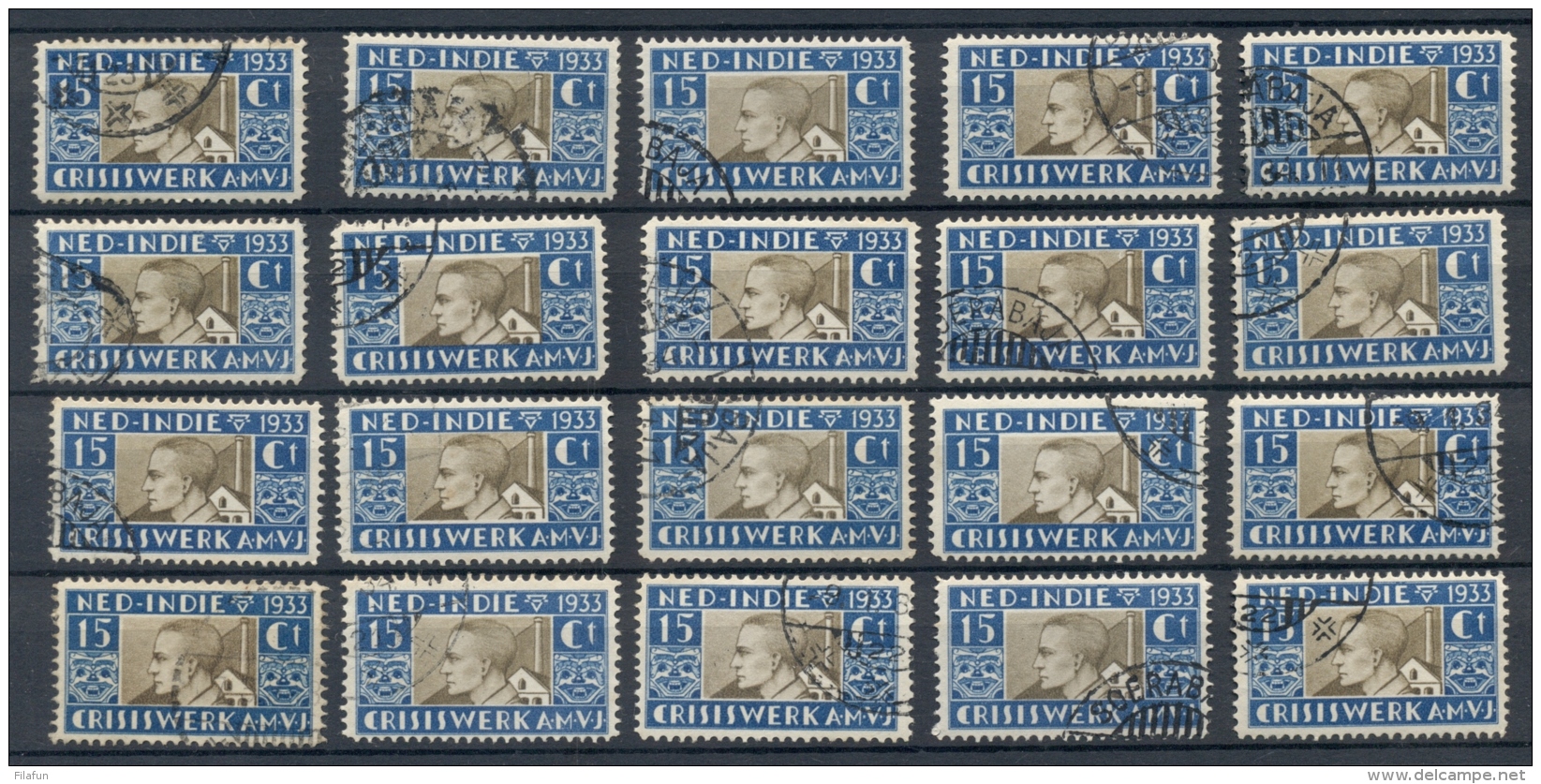 Nederlands Indië - 1933 - 20x 15 Cent AMVJ Zegel - Gebruikt / Used - Nederlands-Indië