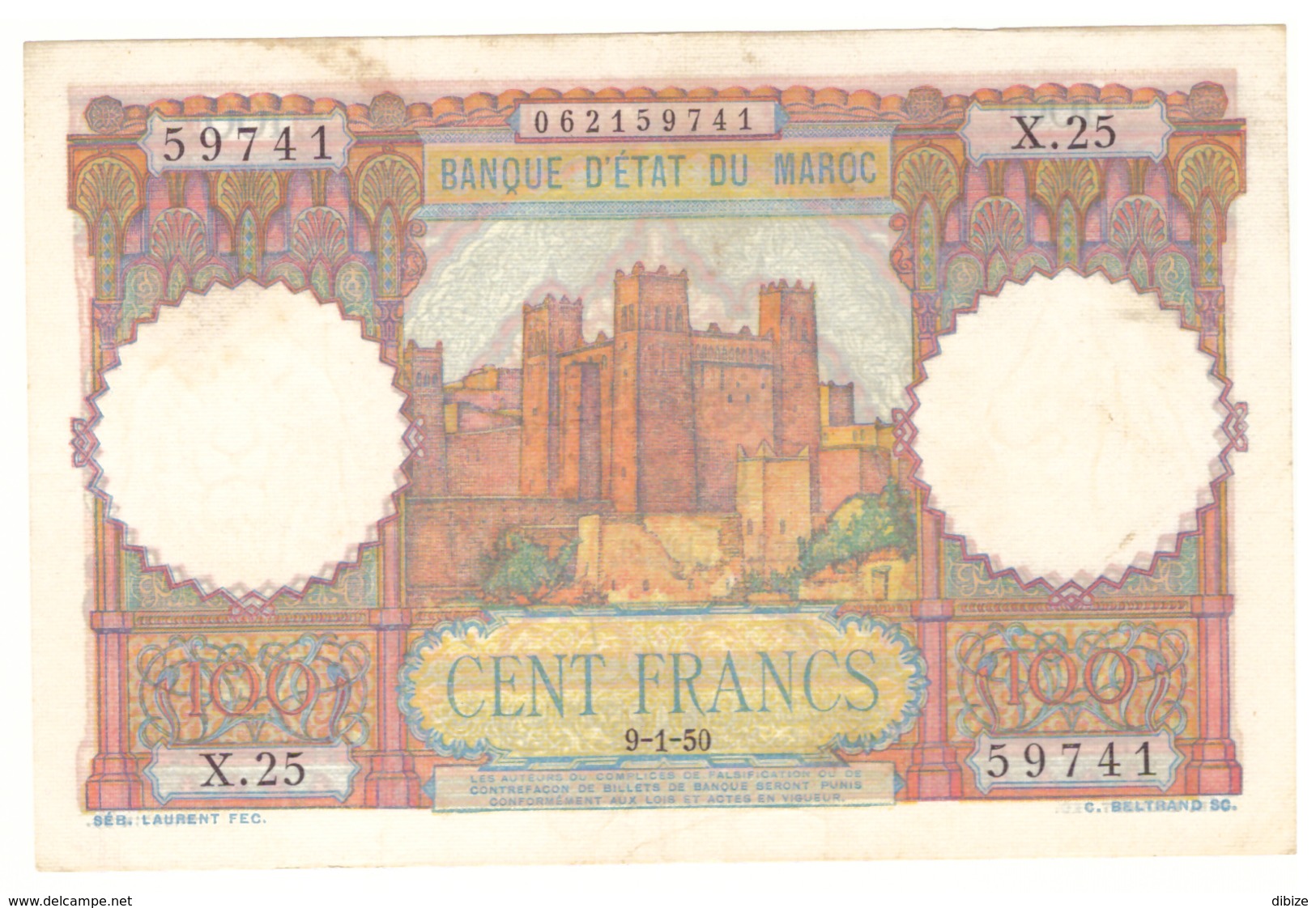 Maroc  Billet De 100 Francs  Du 09-01-1950 - Maroc