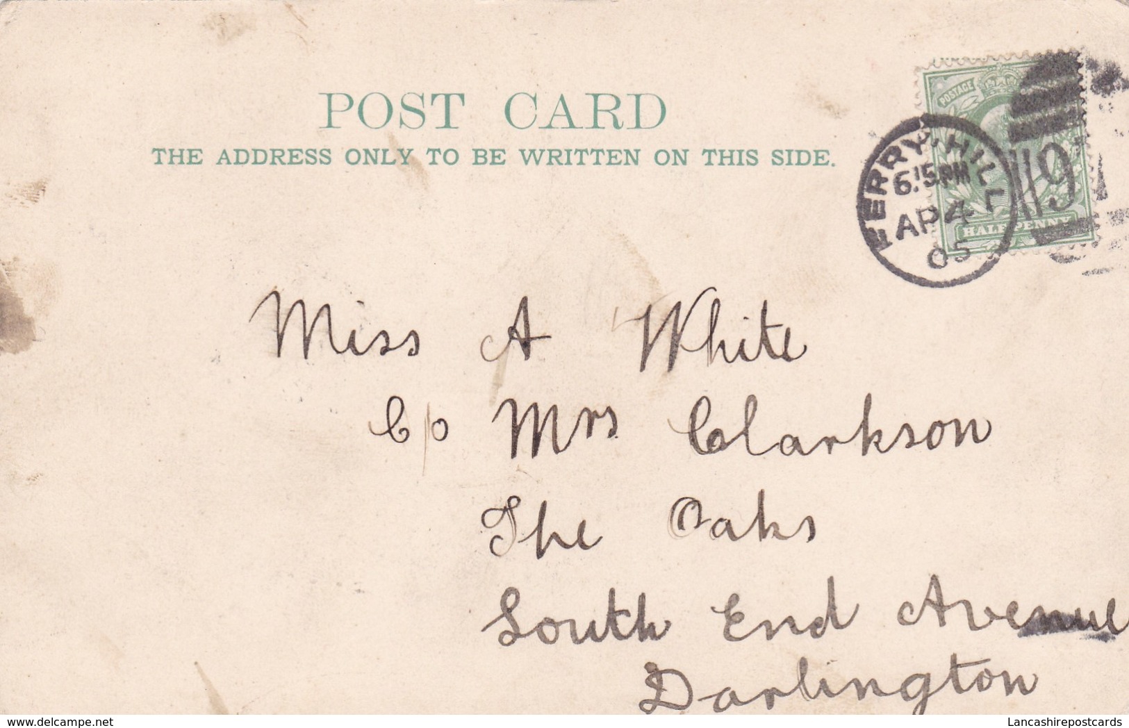Postcard Family History Miss White / Mrs Clarkson The Oaks Darlington & Good1905 Ferryhill Durham Cancel My Ref  B12145 - Généalogie