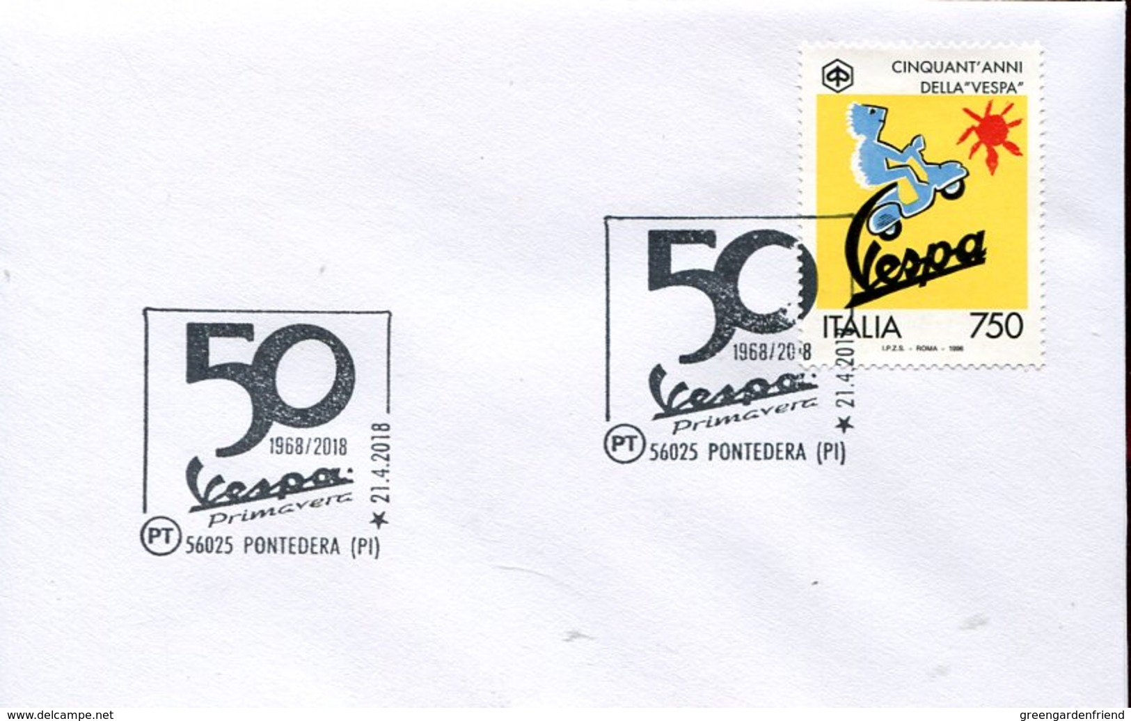 33785 Italia, Special Postmark 2018 Pontedera,  50 Year Of The Vespa,  (moto ) Scooter - Motorräder