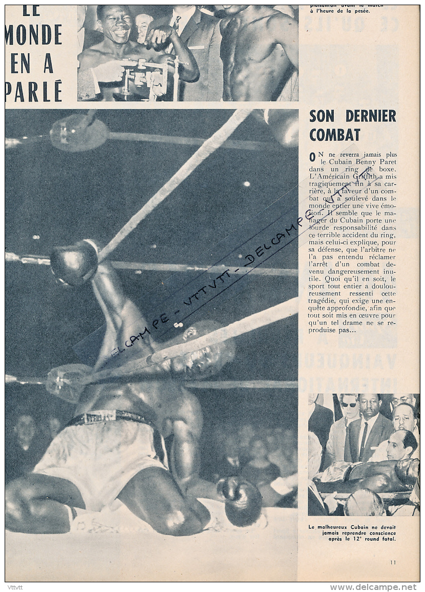 BOXE : PHOTO, BENNY PARET - EMILE GRIFFITH, CHAMPIONNAT DU MONDE DES POIDS WELTERS, COUPURE REVUE (1962) - Collections