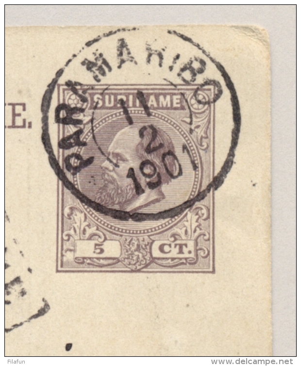 Suriname - 1901 - 5 Cent Willem III, Briefkaart G10A Met 2,5 Cent Cijfer Van Paramaribo - Via Plymouth - Naar Hamburg - Suriname ... - 1975