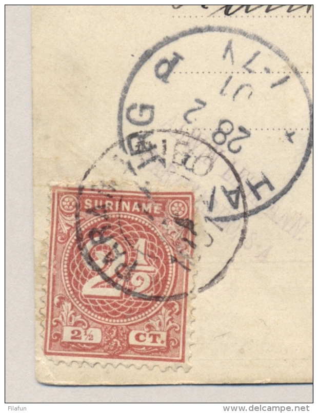 Suriname - 1901 - 5 Cent Willem III, Briefkaart G10A Met 2,5 Cent Cijfer Van Paramaribo - Via Plymouth - Naar Hamburg - Suriname ... - 1975