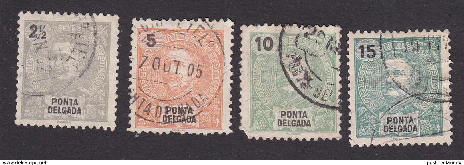 Ponta Delgada, Scott #13-15, 17, Used, King Carlos, Issued 1897 - Ponta Delgada