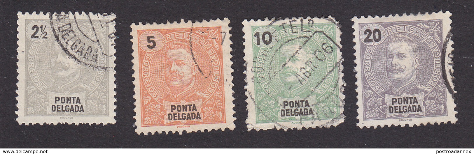 Ponta Delgada, Scott #13-15, 18, Used, King Carlos, Issued 1897 - Ponta Delgada