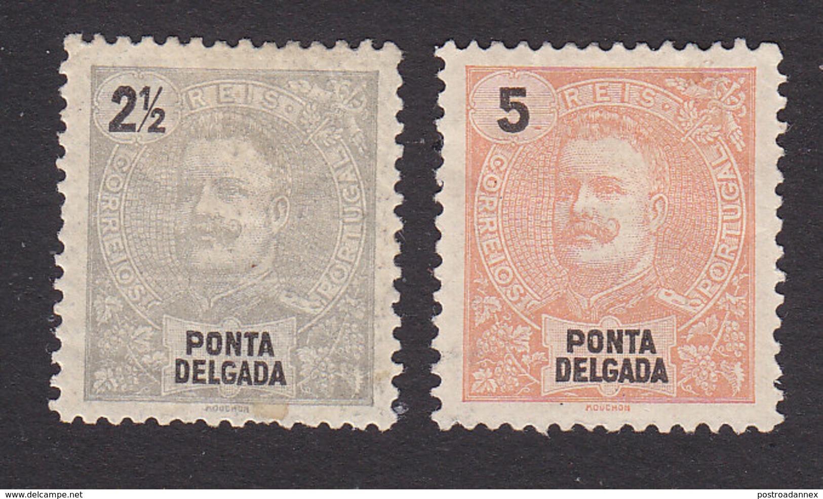 Ponta Delgada, Scott #13-14, Mint Hinged, King Carlos, Issued 1897 - Ponta Delgada