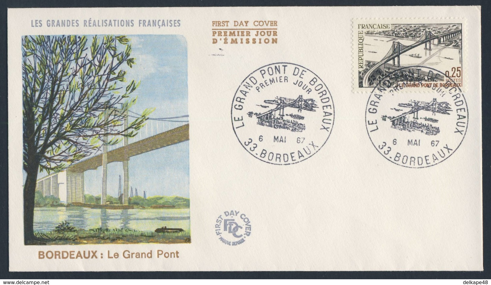 France Rep. Française 1967 FDC + Mi 1581 YT 1524 Sc 1180 - Grand Pont, Bordeaux / Aquitaine Road Bridge / Straßenbrücke - 1960-1969