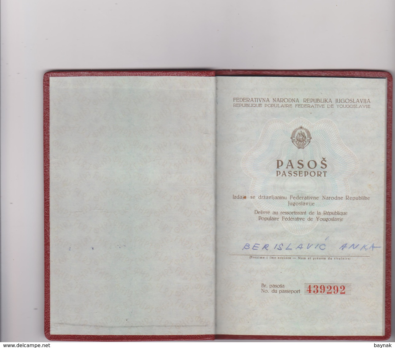 FNR11  -  F. N. R. YUGOSLAVIA  --  PASSPORT --  1962  --  LADY PHOTO  --  2 X VISA  ITALIA, FRANCE  /  WITH TAX STAMP - Historische Dokumente