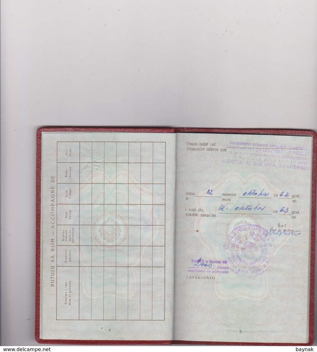 FNR11  -  F. N. R. YUGOSLAVIA  --  PASSPORT --  1962  --  LADY PHOTO  --  2 X VISA  ITALIA, FRANCE  /  WITH TAX STAMP - Historische Dokumente