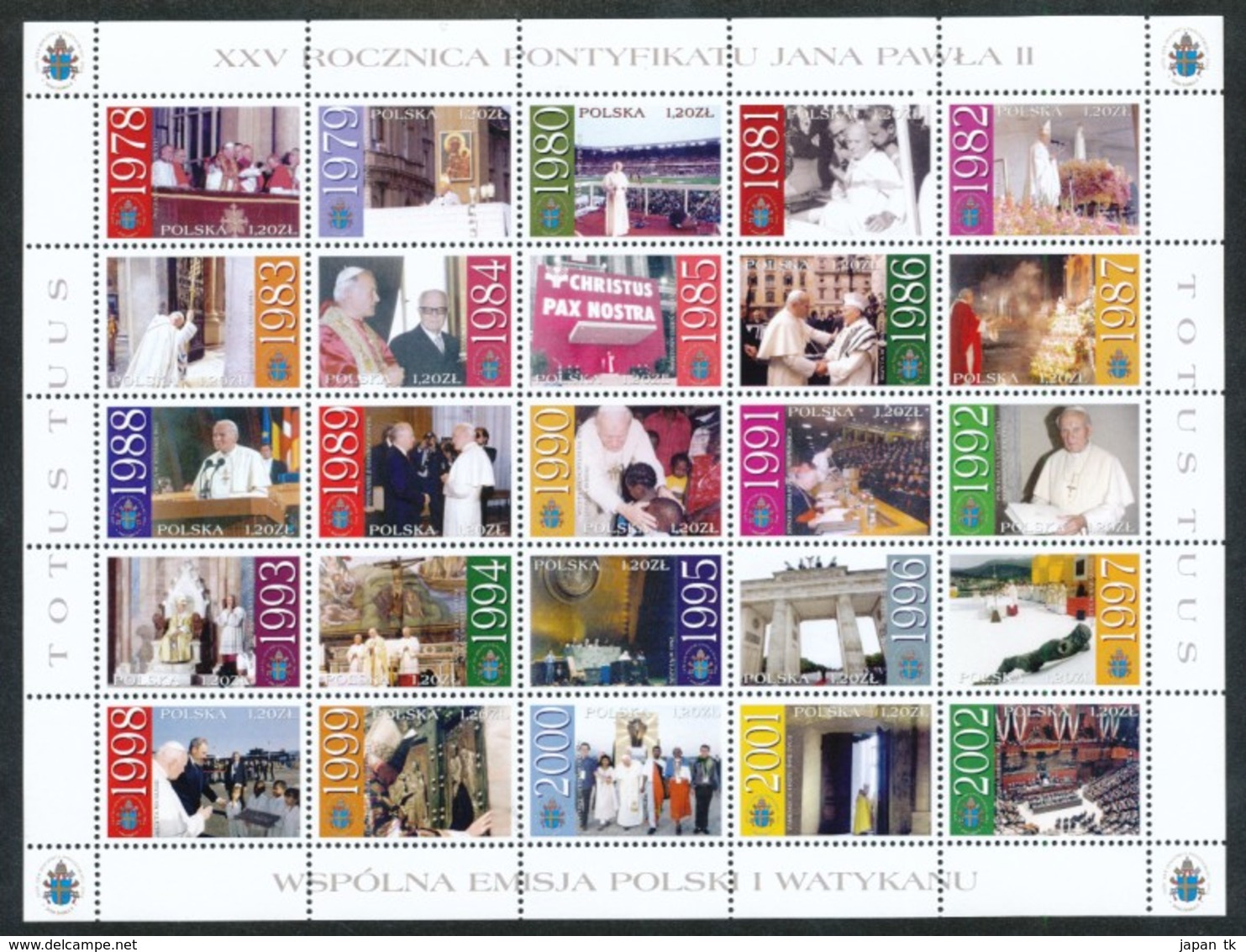 POLEN  Mi.Nr. 4018-4042 25 Jahre Pontifikat Von Papst Johannes Paul II -Kleinbogen -   MNH - Papes