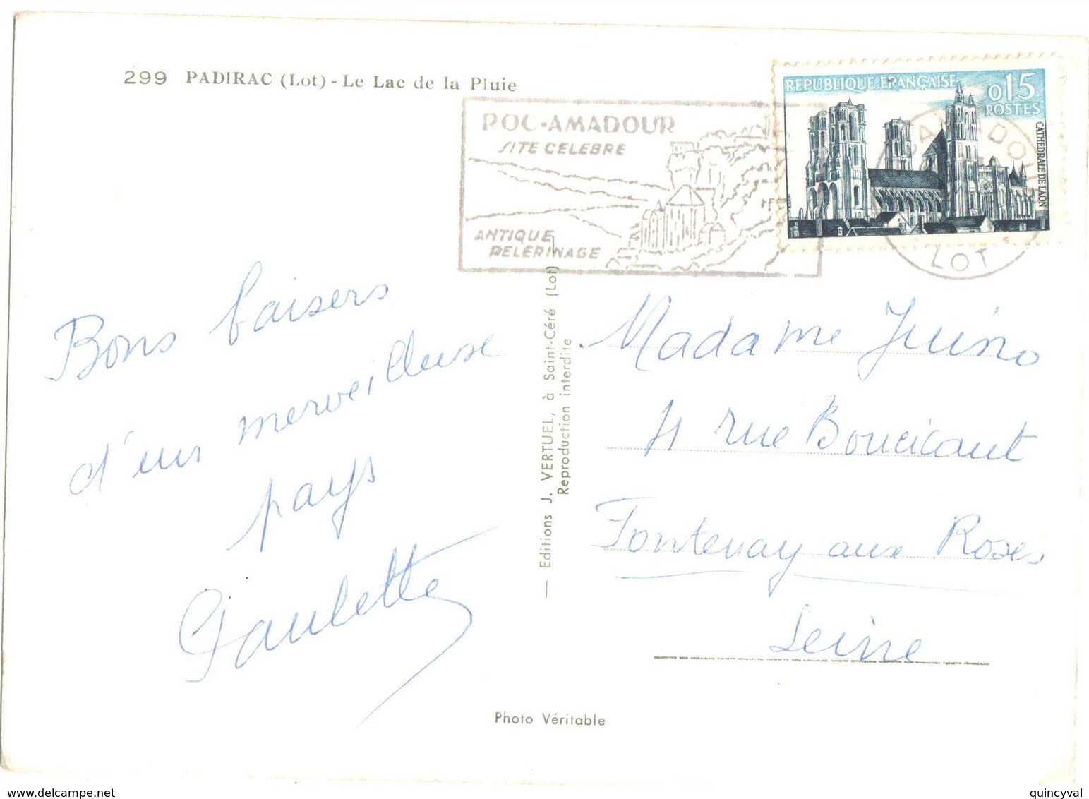 4579 ROCAMADOUR Lot Carte Postale 15 C Cathédrale De Laon Yv 1235 Ob Flamme - Lettres & Documents