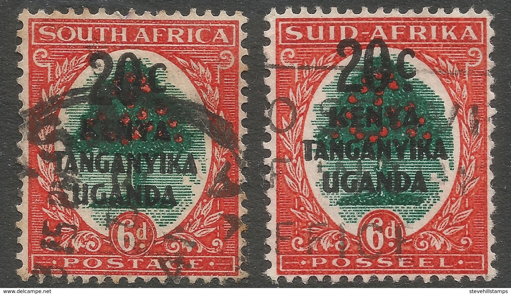 Kenya, Uganda & Tanganyika. 1941-42 Stamps Of South Africa O/P. 20c On 6d Used Singles. SG 153 - Kenya, Uganda & Tanganyika