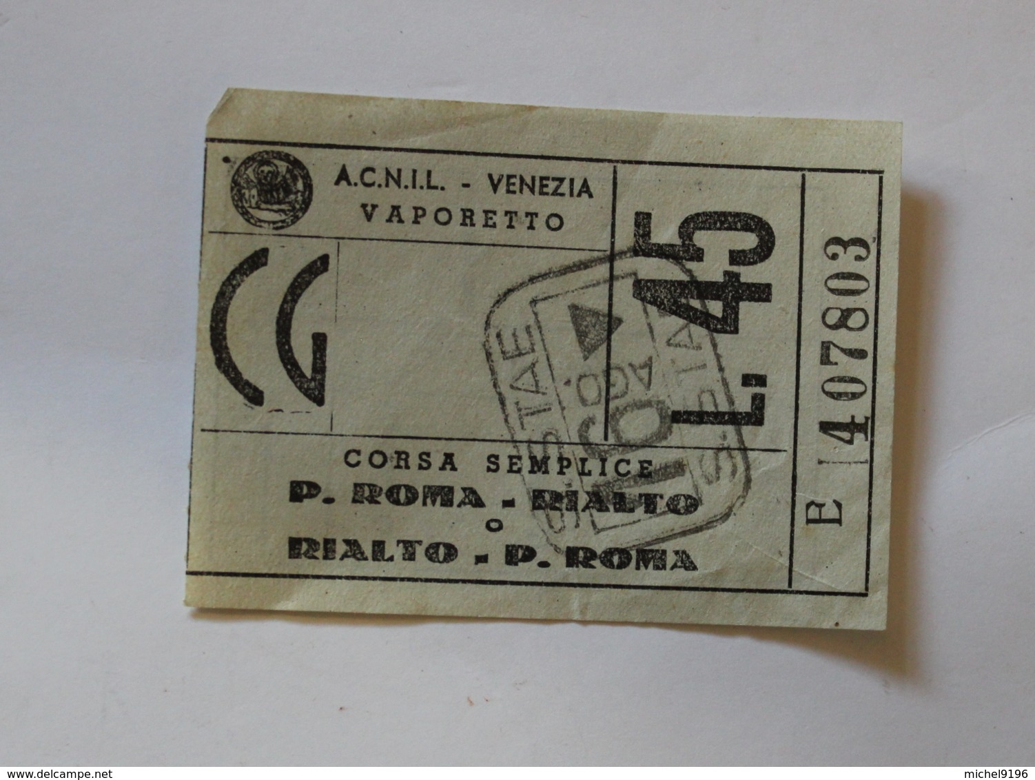 Billet Papier ACNIL VENIZIA  P.ROMA-RIALTO  Col Schnabel - Europa