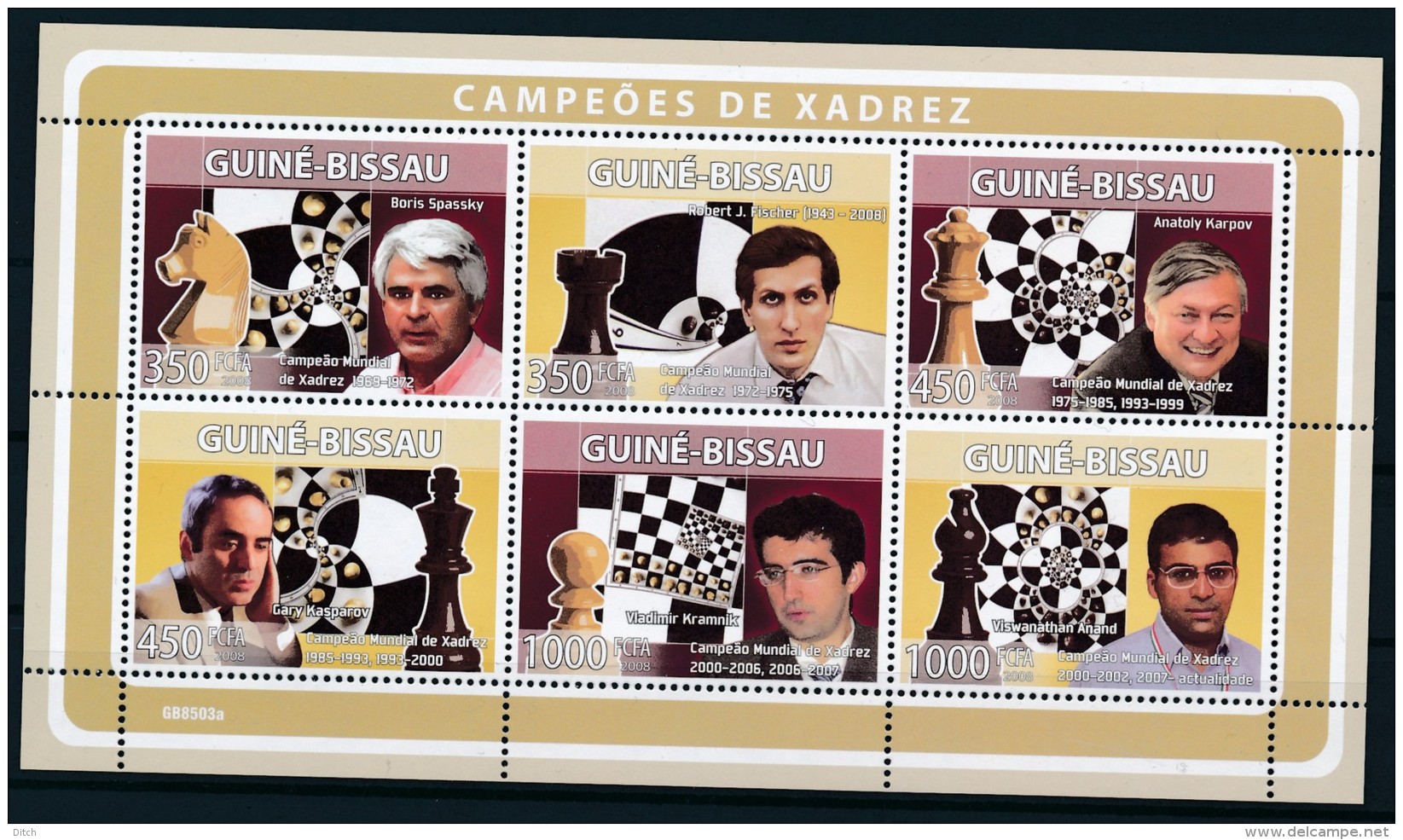 D- [400786] **/Mnh-Guiné-Bissau 2008 - Champions D'échecs, Personnalitées - Chess