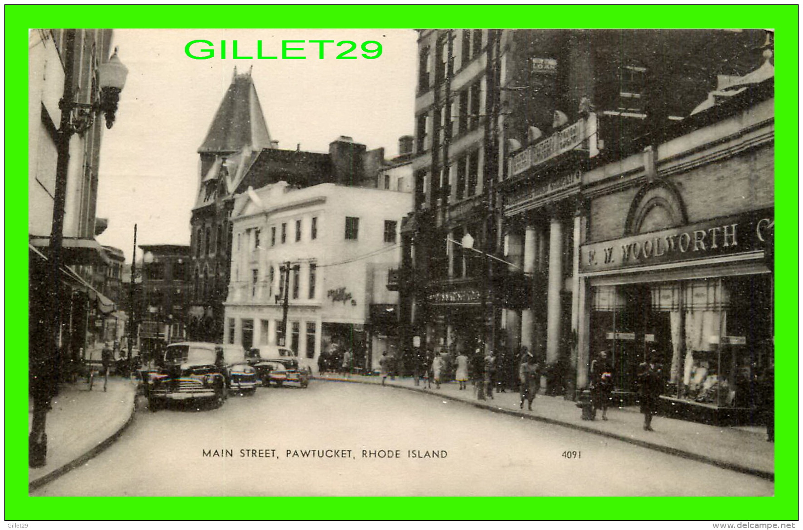 PAWTUCKET, RI -  MAIN STREET - WELL ANIMATED - F. W. WOOLWORTH CO - AMERICAN ART POST CARD CO - - Pawtucket