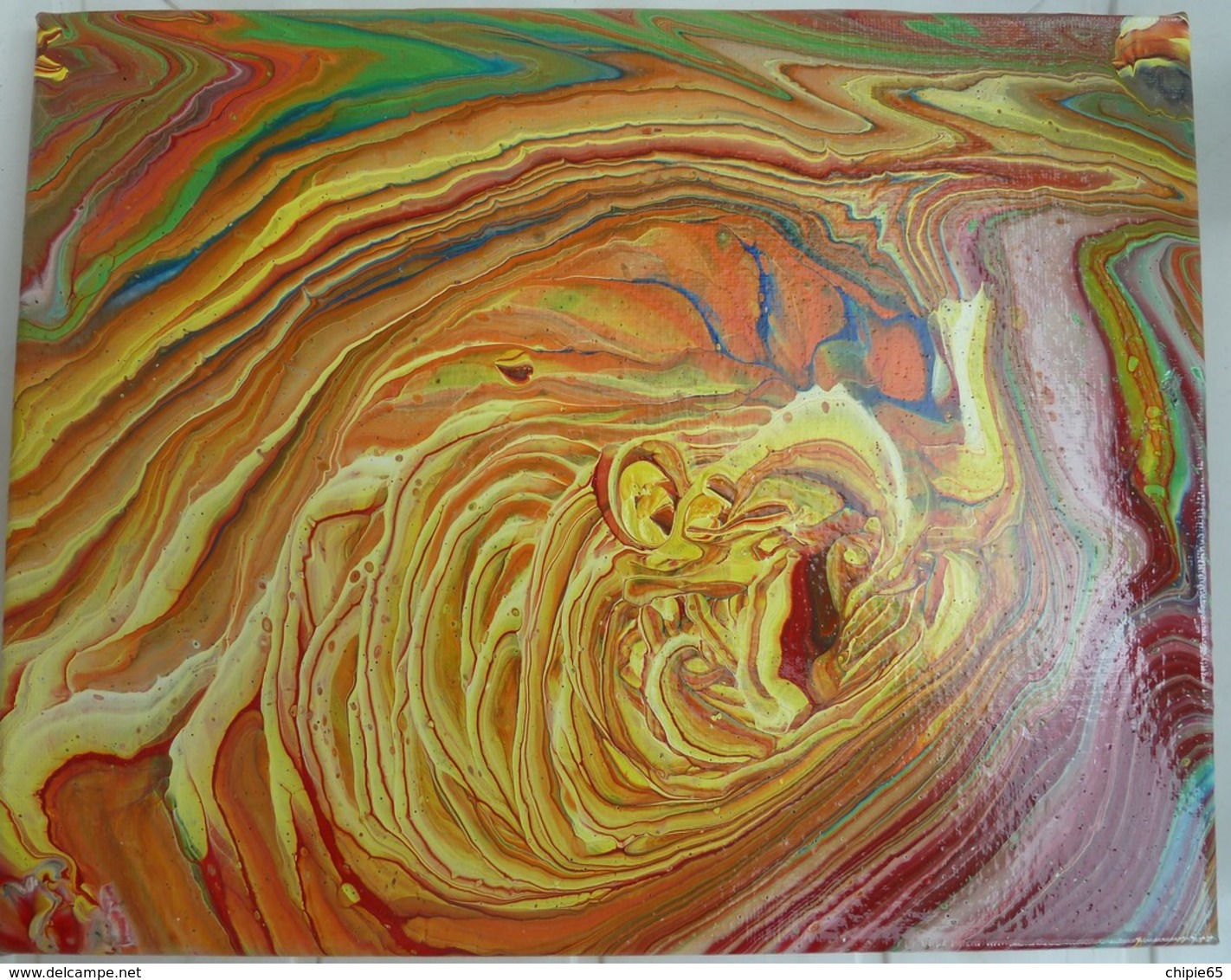 Tableau Acrylique Moderne Réalisé En Technique Pouring. Forme Spirale - Acrilicos