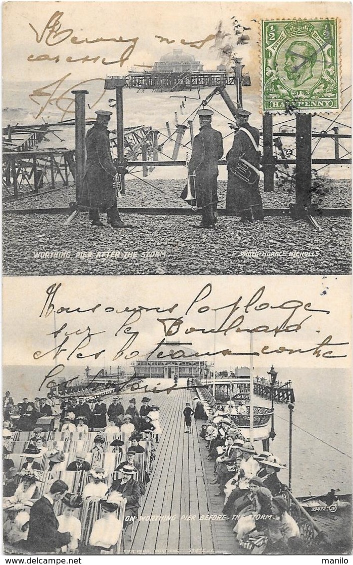 Angleterre - WORTHING - PIER BEFORE AND AFTER THE STORM 1913- LA Jetée Avant Et Après La Tempête- Photo HORACE  NICHOLLS - Worthing