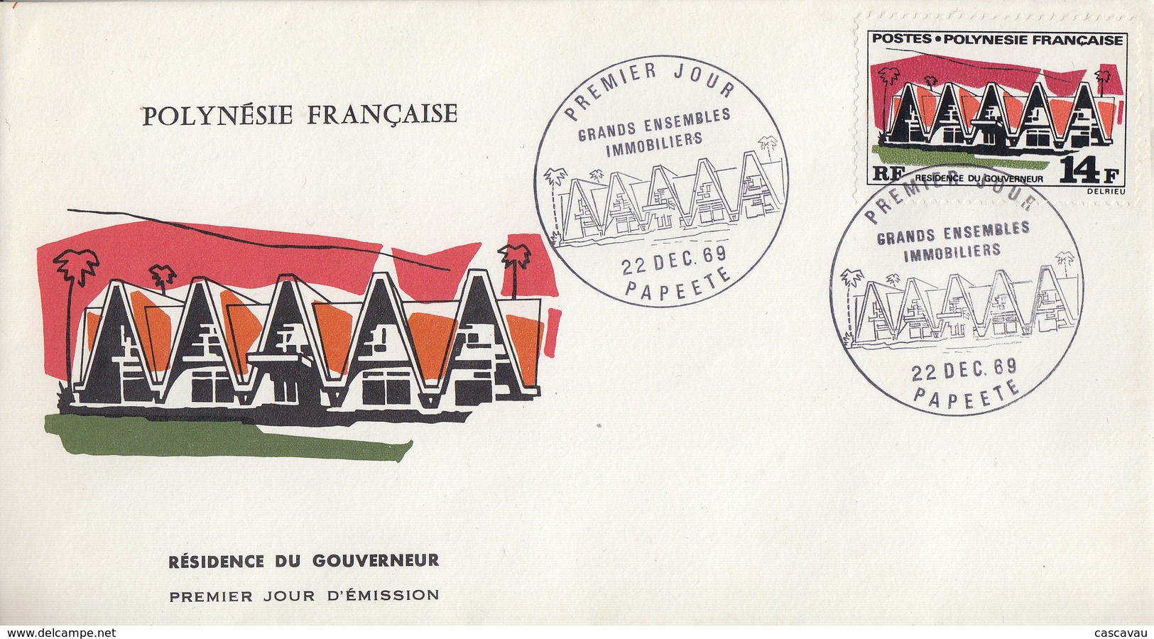 Enveloppe  FDC  1er  Jour   POLYNESIE     Résidence  Du  Gouverneur    1969 - FDC