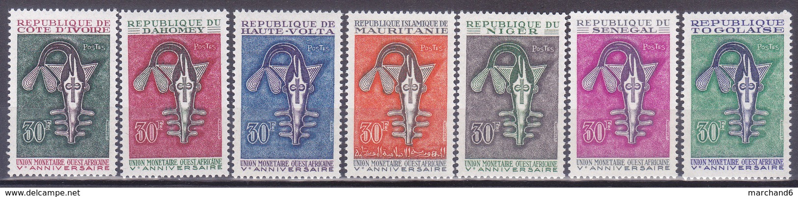 Colonies Francaises Serie 1967 5e Anniversaire De L Union Monétaire Ouest Africain  7 Valeurs Neuf** - Non Classés