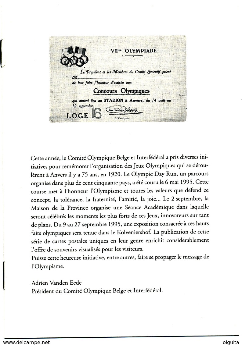 The VIIth Olympiad ANTWERP 1920 - LIVRE En Anglais By Renson , 1996 +24 Reprints (1995) Of Original Pictures  --  15/285 - Ete 1920: Anvers