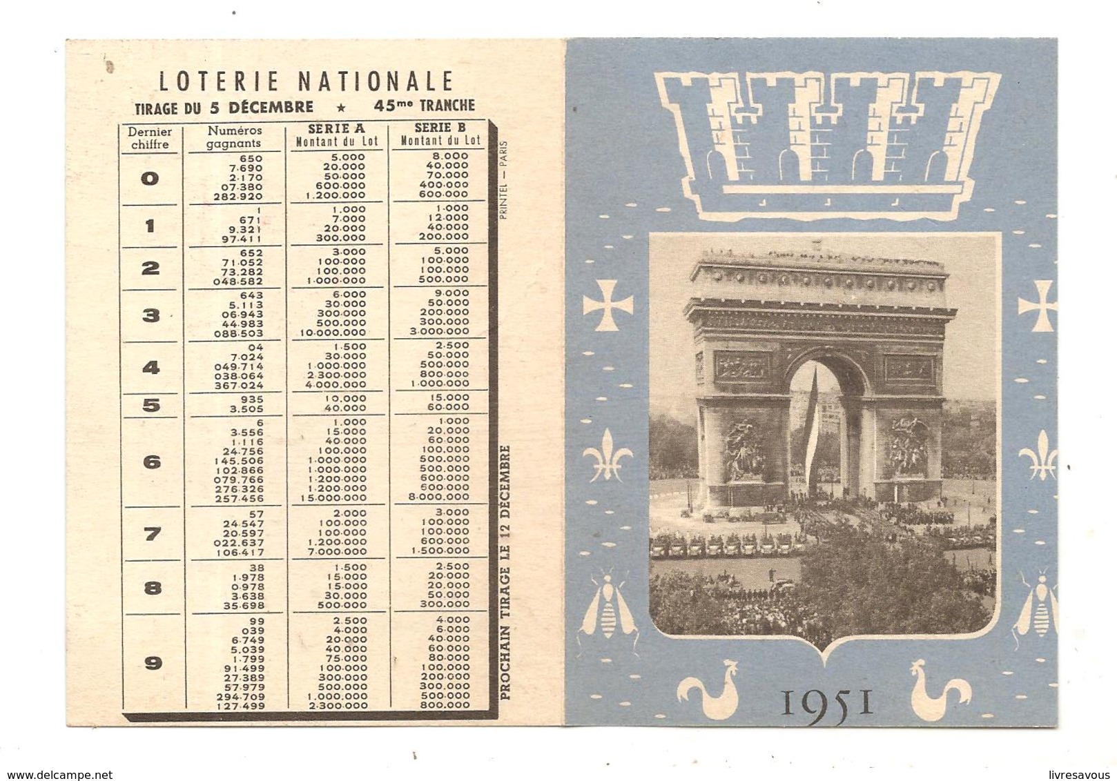 LOTERIE NATIONALE TIRAGE DU 5 Décembre 1951 - Billets De Loterie