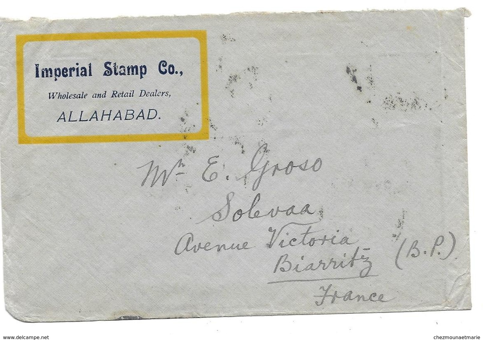 ALLAHABAD 1915 - IMPERIAL STAMP - SOLEVAA BIARRITZ - BLOC 8 X 3P + 2 SUR ENVELOPPE - INDE - Autres & Non Classés