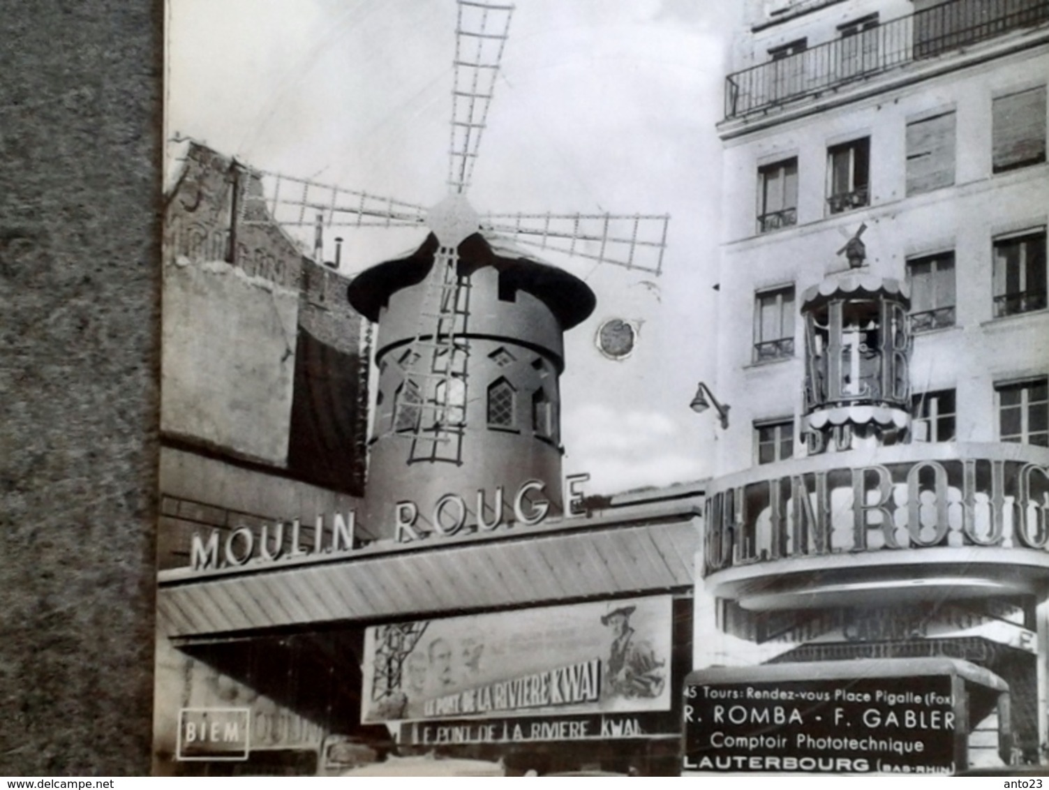 Paris Moulin Rouge Carte Postale Musicale Disque 45 Tours Musique Rendez-vous Place Pigalle (fox) Romba Gabler - Autres Monuments, édifices