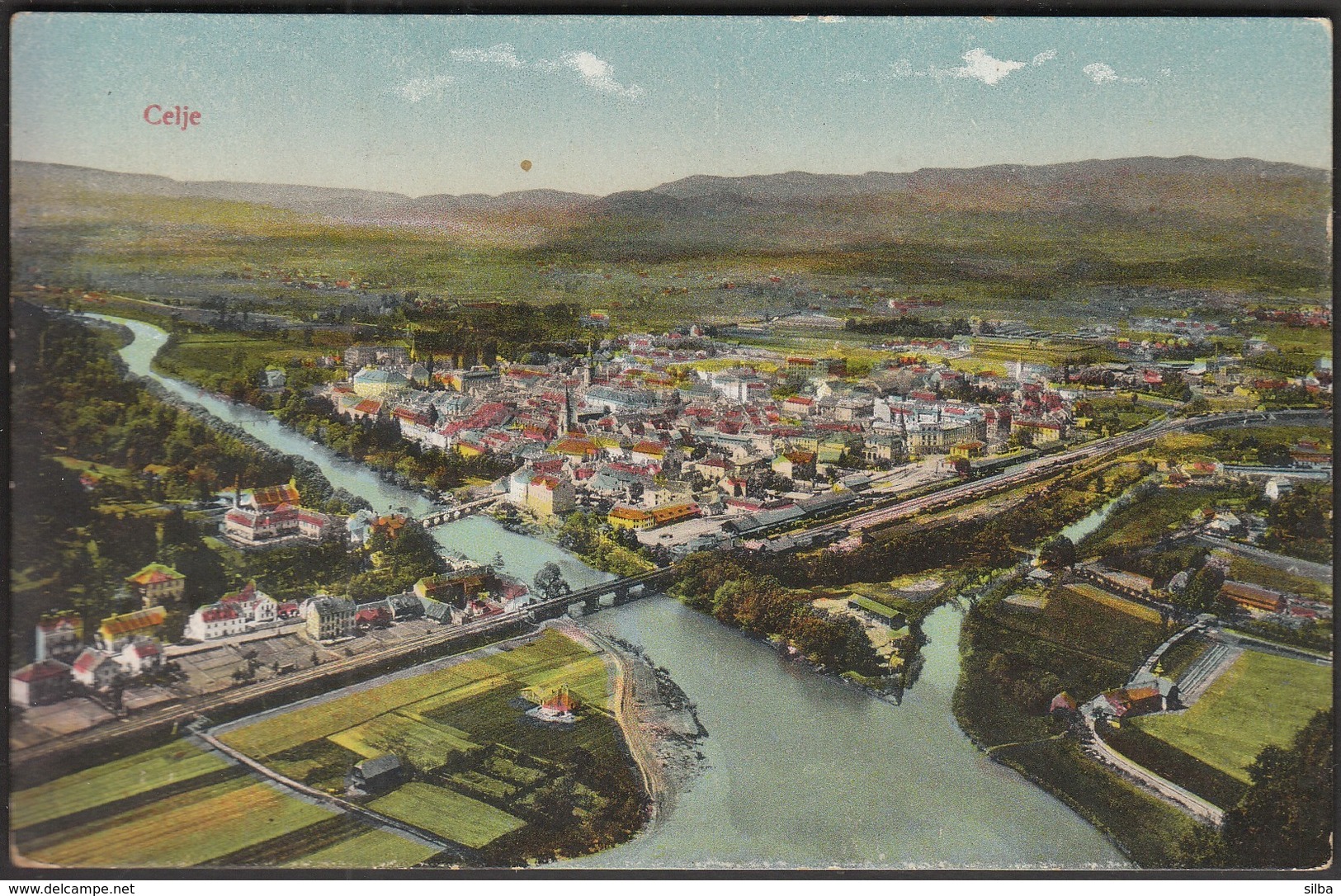 Slovenia Celje 1923 / Panorama / River, Bridge, Church, Railway Station - Slowenien