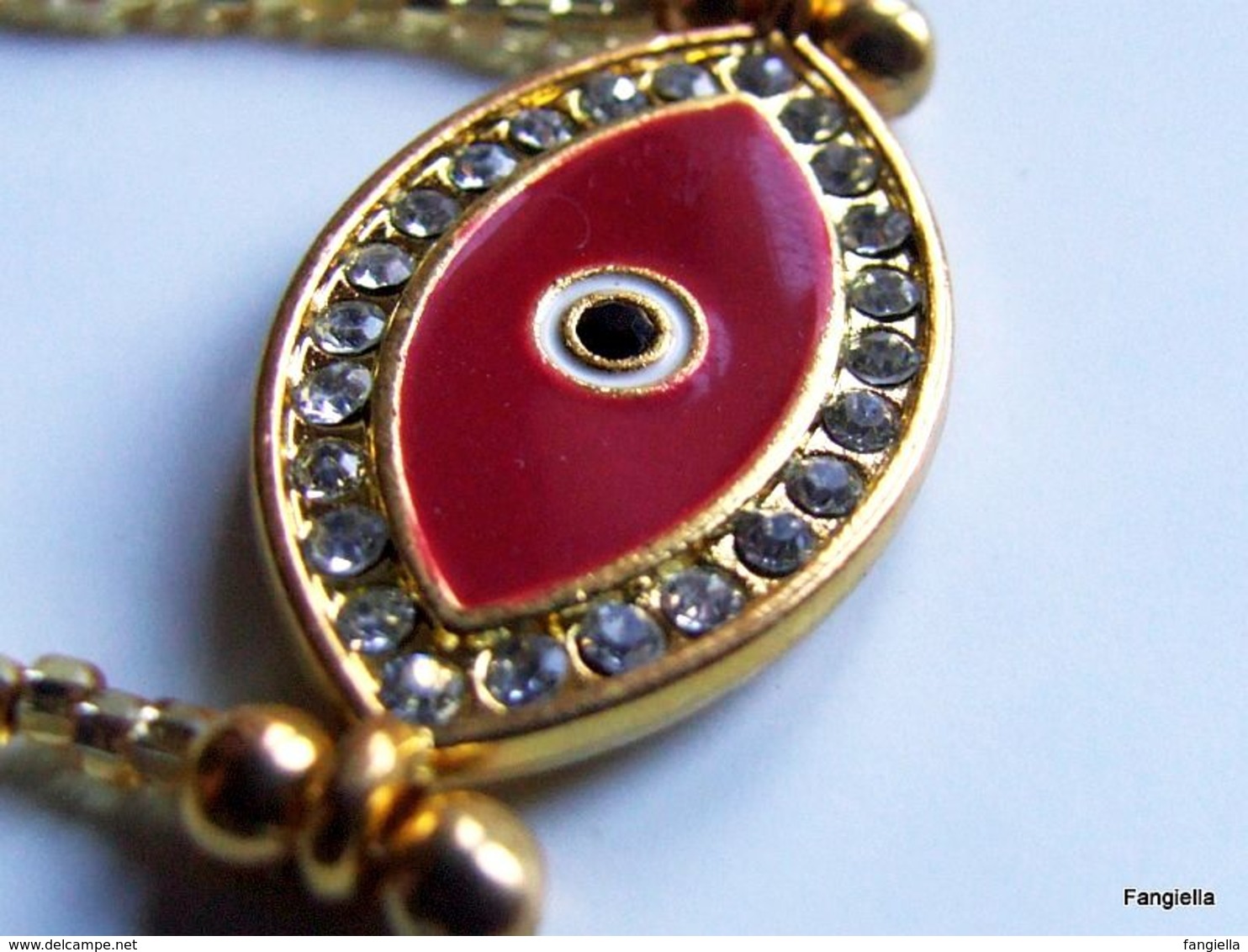 Collier Artisanal, Rouge Doré, Strass, Pendentif Oeil, Porte-bonheur, Perles Japonaises, Matsuno, Silver Lined Gold, Art - Ethniques