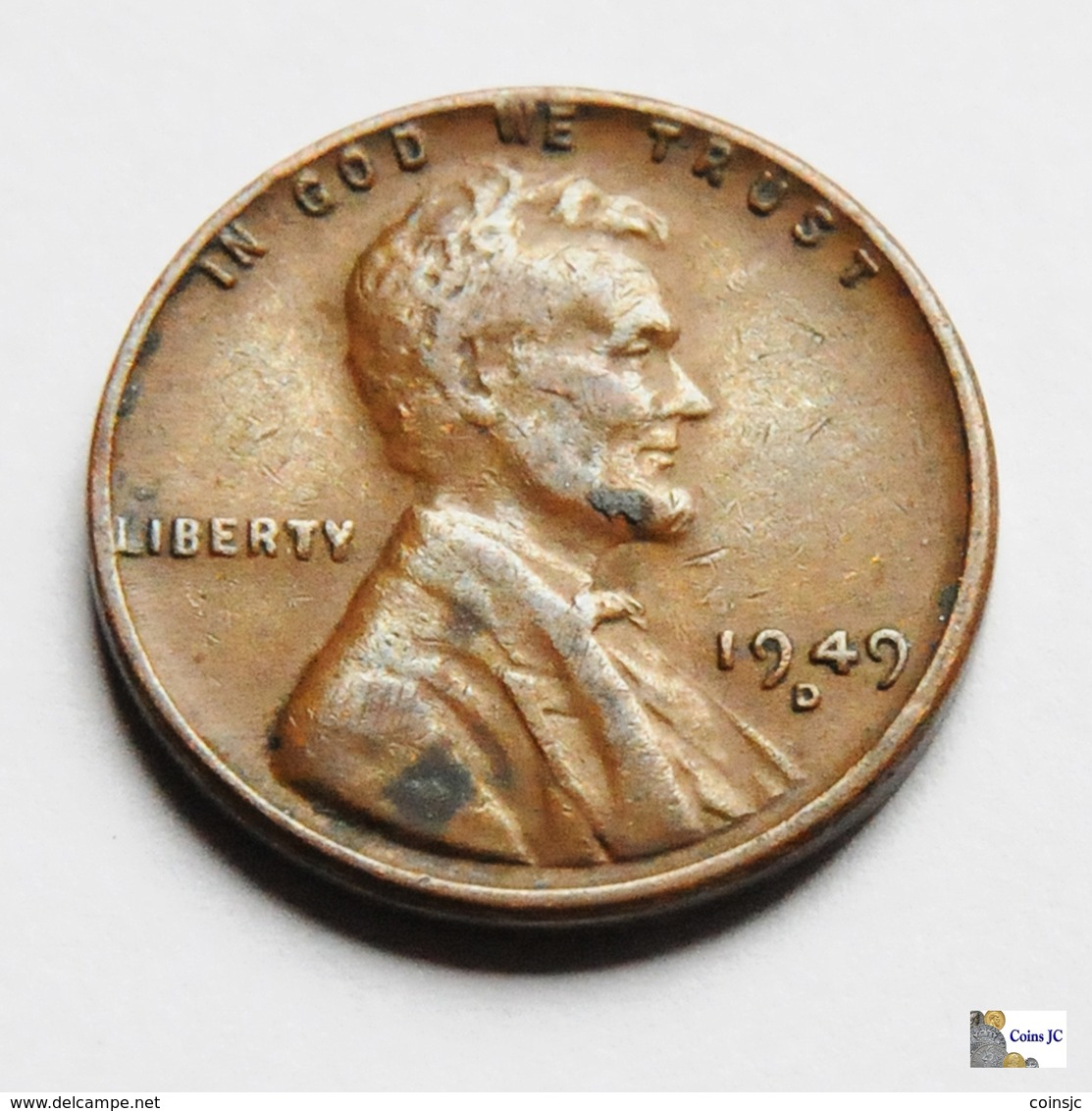 US - 1 Cent - 1949 D - 1909-1958: Lincoln, Wheat Ears Reverse