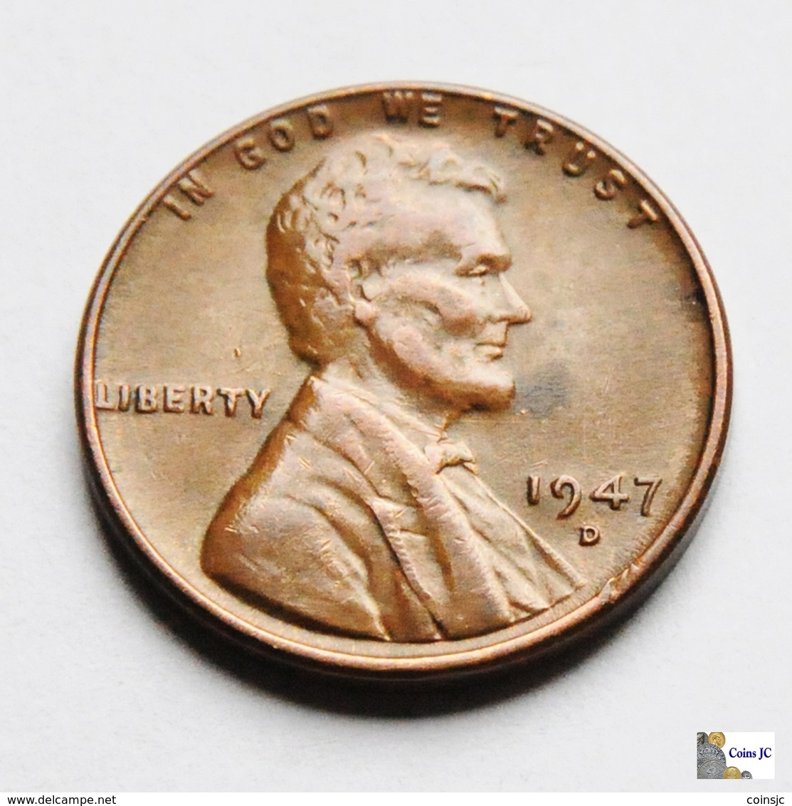 US - 1 Cent - 1947 D - 1909-1958: Lincoln, Wheat Ears Reverse