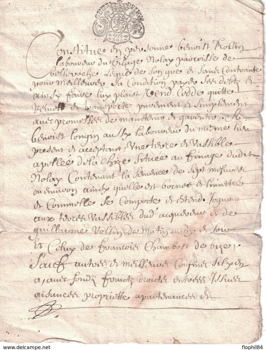 GENERALITE DE LYON - RHONE - 1 SOL - PERIODE LOUIS XIV - LE 7 OCTOBRE 1677 - SIGNATURE DU NOTAIRE ROYAL "BOISSON" - 3 PA - Cachets Généralité